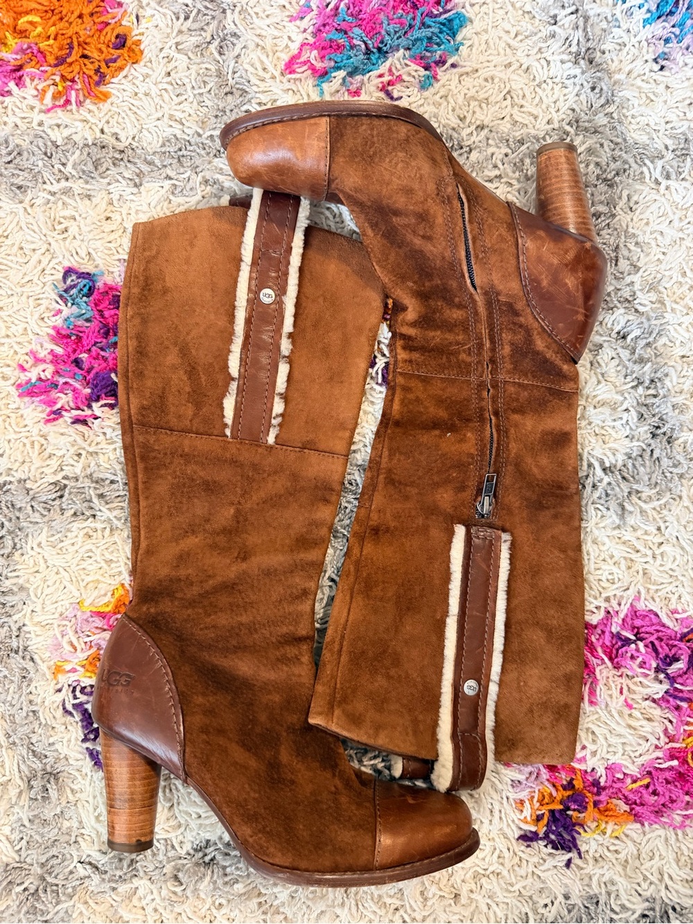 Y2K UGG Chestnut Brown Suede Shearling-Trim Knee Boots